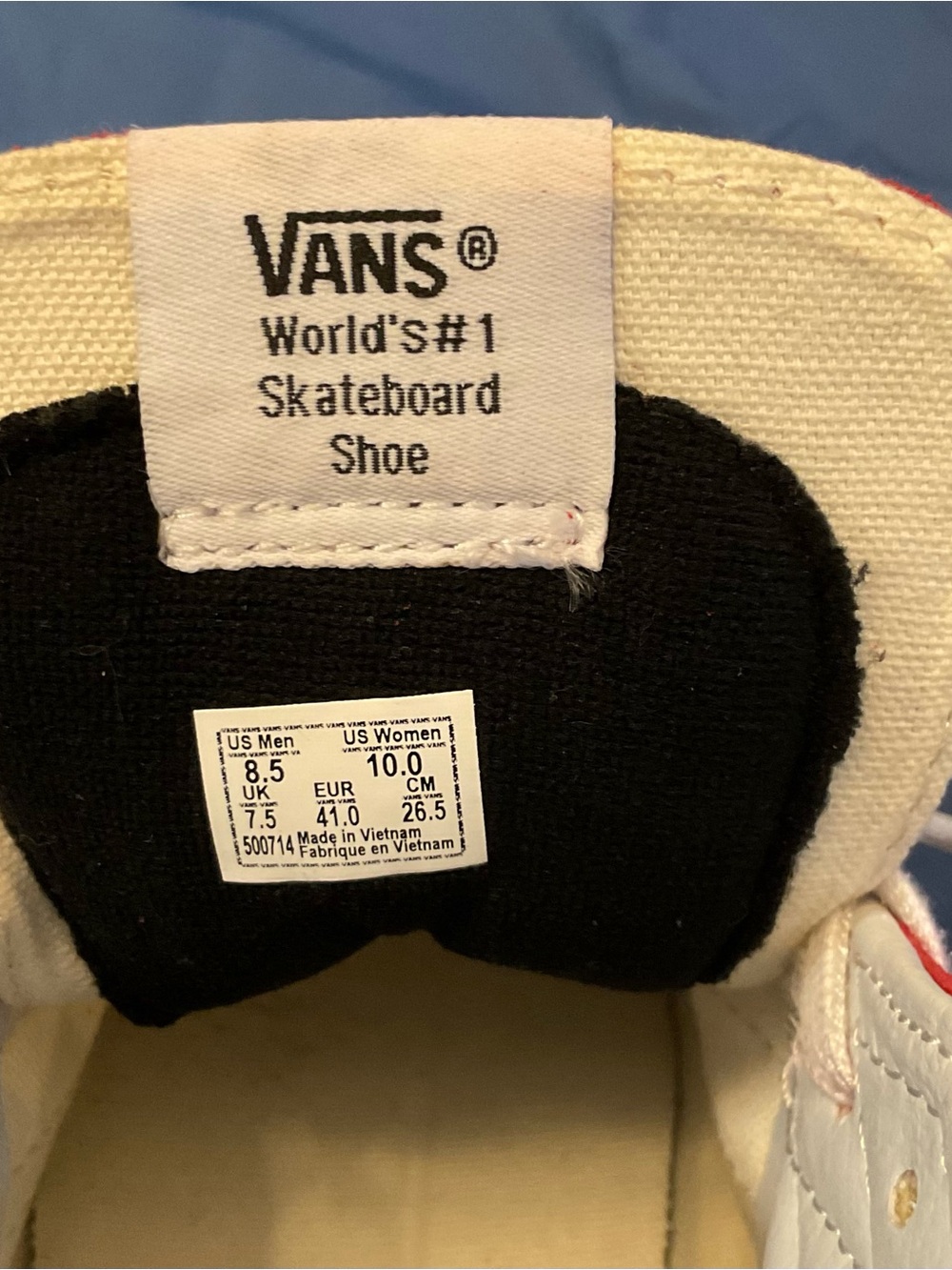 Vans High Top Checkerboard Sneakers in Red, Blue and White - Picture 5 of 6